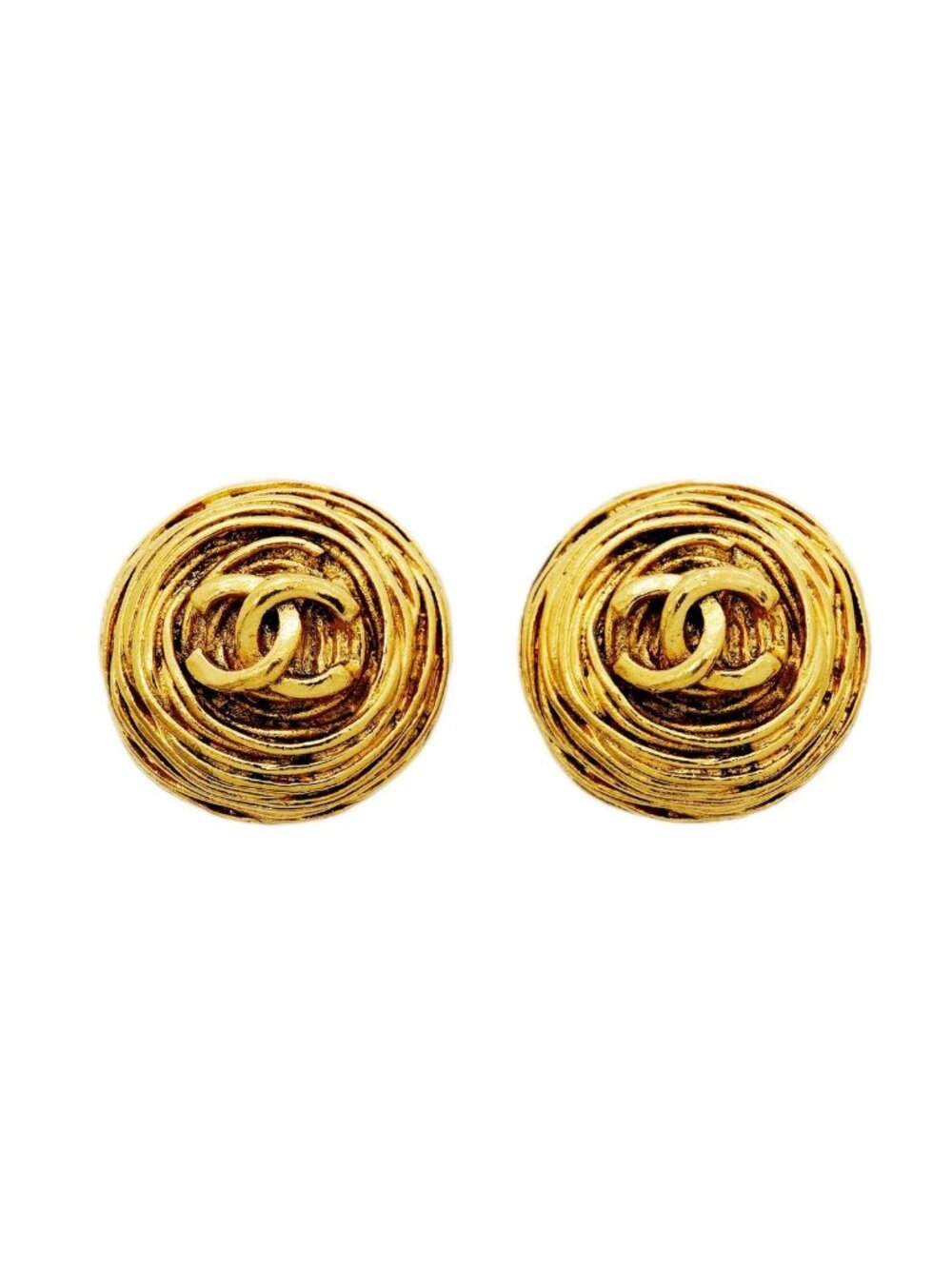 Chanel Earrings Vintage CC Logo Round Circle Gold Plated